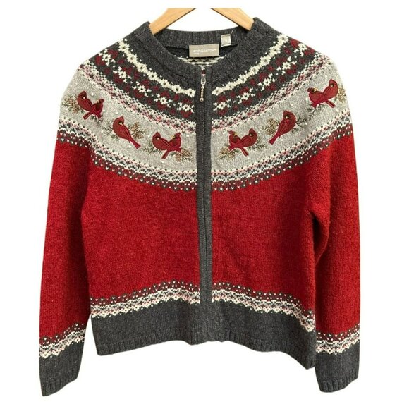 Croft & Barrow Red Gray Zip Front Silk Blend Zip Cardigan Sweater Cardinal - Picture 1 of 8